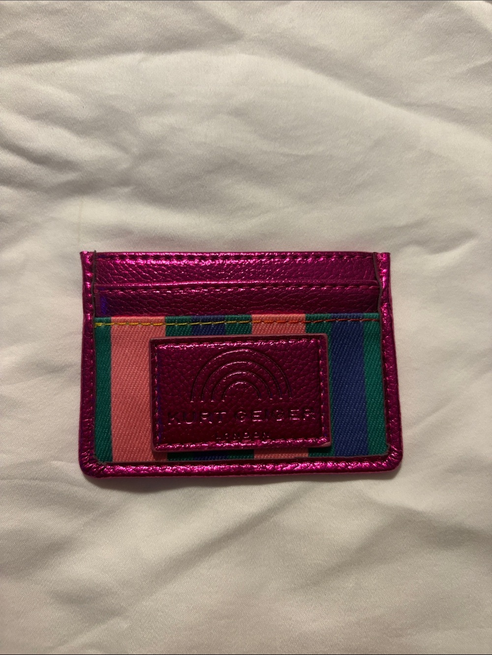 Kurt Geiger Metallic Hot Pink Card & Key Holder with Multicolor Stripe